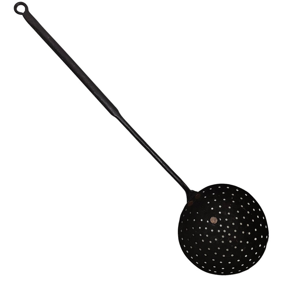 Antique Strainer Scoop Sieve Iron Metal Copper Rivets Ladle Farmhouse Fireplace